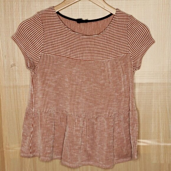 W5 Womens Orange White Striped Short Sleeve Knit Cropped Babydoll  Top Small - Picture 1 of 5